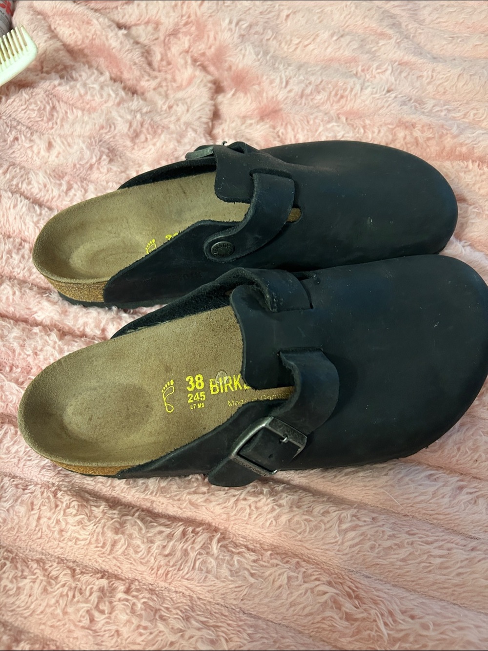 Birkenstock Black Slip-On Boston Clogs with Buckle Detail. Never worn.